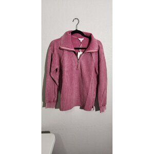 Grace & Lace Pullover Womens Medium Pink Quarter Zip Waffle Knit Sweater Top